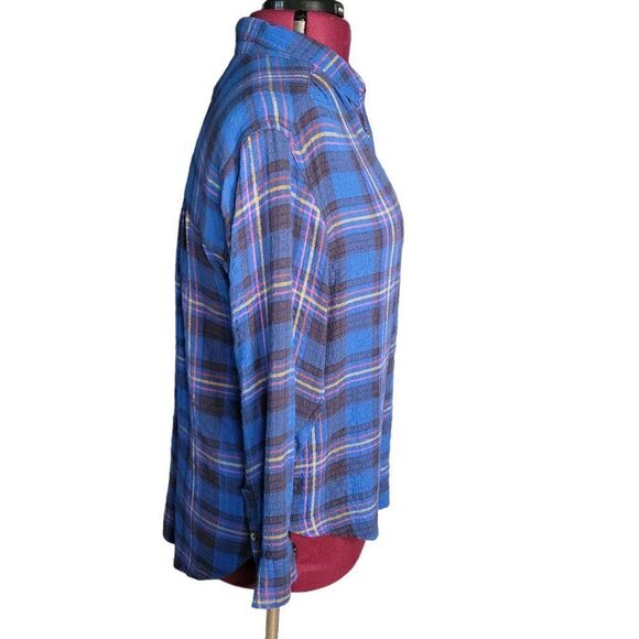 Anthropologie Blue Motif Plaid Shirt (Size LP) - Picture 2 of 7